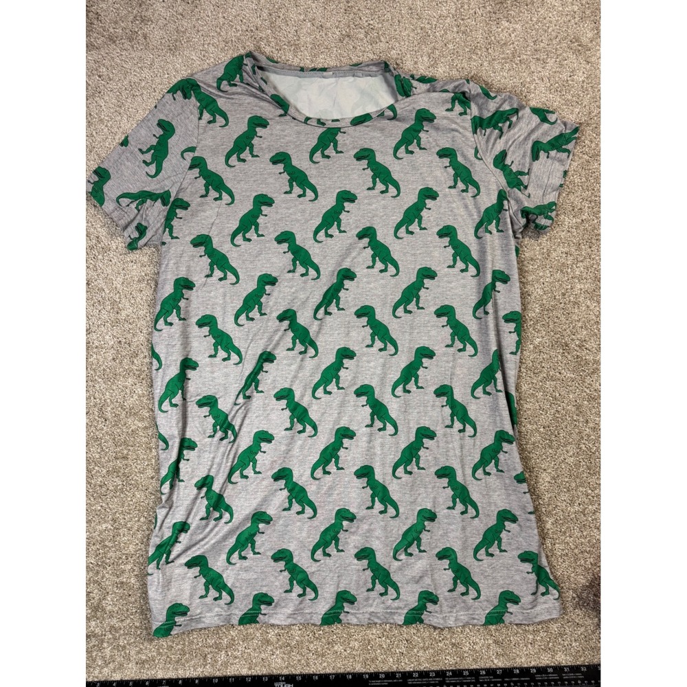 Green T-Rex Dinosaur Print Gray Short Sleeve Graphic T-Shirt 3XL